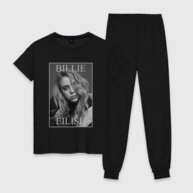 Женская пижама хлопок с принтом Billie Eilish в Белгороде, 100% хлопок | брюки и футболка прямого кроя, без карманов, на брюках мягкая резинка на поясе и по низу штанин | bilie | billi | billie | eilish | eillish | elish | ellish | eyes | ocean | pop music | айлиш | алиш | били | билли | музыка | певица | поп | эйлиш | элиш