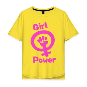 Мужская футболка хлопок Oversize с принтом Girl Power в Белгороде, 100% хлопок | свободный крой, круглый ворот, “спинка” длиннее передней части | женская | за баб | кулак | начало | независимость | сила | феминизм | энергия