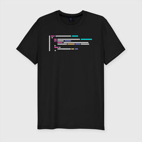 Мужская футболка премиум с принтом Подсветка синтаксиса кода в Белгороде, 92% хлопок, 8% лайкра | приталенный силуэт, круглый вырез ворота, длина до линии бедра, короткий рукав | 1с | c | highlighter | java | javascript | php | programmer | sql | syntax | код | компьютер | программа | с++ | сисадмин