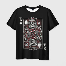 Мужская футболка 3D с принтом Король пик в Белгороде, 100% полиэфир | прямой крой, круглый вырез горловины, длина до линии бедер | Тематика изображения на принте: game | king | poker | spades | suit | графика | игра | игральная | иллюстрация | казино | карта | картинка | коллаж | король | корона | мантия | масть | мода | орнамент | пики | покер | разбросаны | рисунок | символ
