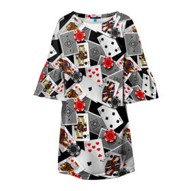 Детское платье 3D с принтом Игральные карты в Белгороде, 100% полиэстер | прямой силуэт, чуть расширенный к низу. Круглая горловина, на рукавах — воланы | буны | вольты | графика | дамы | десятки | игра | игральные | иллюстрация | казино | картинка | карты | коллаж | короли | красные | крести | масть | мода | орнамент | пики | покер | разбросаны | рисунок