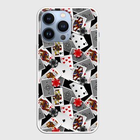 Чехол для iPhone 13 Pro с принтом Игральные карты в Белгороде,  |  | Тематика изображения на принте: буны | вольты | графика | дамы | десятки | игра | игральные | иллюстрация | казино | картинка | карты | коллаж | короли | красные | крести | масть | мода | орнамент | пики | покер | разбросаны | рисунок