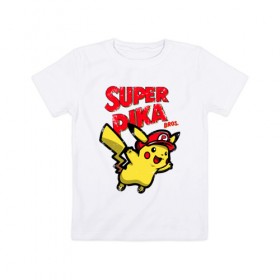 Детская футболка хлопок с принтом Super Pika в Белгороде, 100% хлопок | круглый вырез горловины, полуприлегающий силуэт, длина до линии бедер | 