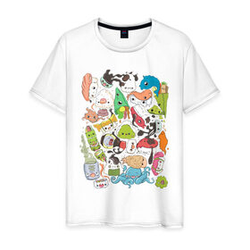 Мужская футболка хлопок с принтом Japan Food в Белгороде, 100% хлопок | прямой крой, круглый вырез горловины, длина до линии бедер, слегка спущенное плечо. | japanese food | rolls | sushi | wasabi | васаби | роллы | суши | японская еда