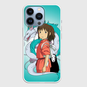 Чехол для iPhone 13 Pro с принтом Тихиро и Хаку зеленый фон в Белгороде,  |  | anime | spirited away | аниме | дракон | миядзаки | мультфильм | сэн | тихиро | унесённые призраками | хаку