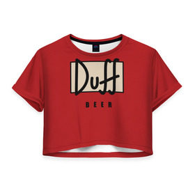 Женская футболка 3D укороченная с принтом Duff в Белгороде, 100% полиэстер | круглая горловина, длина футболки до линии талии, рукава с отворотами | beer | duff | duff beer | simpsons | симпсоны