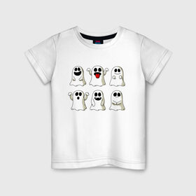 Детская футболка хлопок с принтом Ghost в Белгороде, 100% хлопок | круглый вырез горловины, полуприлегающий силуэт, длина до линии бедер | Тематика изображения на принте: fear | ghost | halloween | horror | приведение | призрак | ужас | хэллоуин
