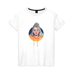 Женская футболка хлопок с принтом Billie Eilish в Белгороде, 100% хлопок | прямой крой, круглый вырез горловины, длина до линии бедер, слегка спущенное плечо | music | pop | айлиш | билли | музыка