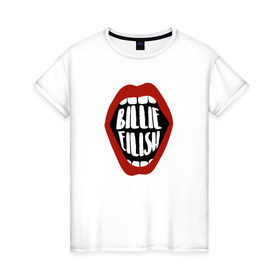 Женская футболка хлопок с принтом Billie Eilish в Белгороде, 100% хлопок | прямой крой, круглый вырез горловины, длина до линии бедер, слегка спущенное плечо | music | pop | айлиш | билли | музыка