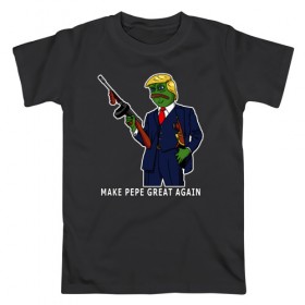 Мужская футболка хлопок с принтом Great Pepe в Белгороде, 100% хлопок | прямой крой, круглый вырез горловины, длина до линии бедер, слегка спущенное плечо. | bad | dab | frog | good | kek | make pepe great again | pepe | sad | sad frog | vote for pepe | кек | лягушка | мем | мемы | пепе | со смыслом | фрог