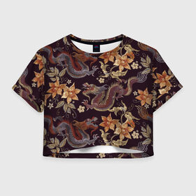 Женская футболка Cropp-top с принтом Японские драконы в Белгороде, 100% полиэстер | круглая горловина, длина футболки до линии талии, рукава с отворотами | big | арт | крупные арты | крупные принты | сумаcшедшие арты