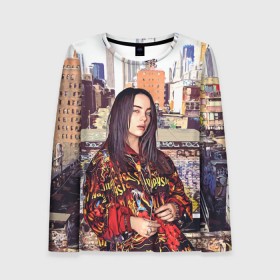 Женский лонгслив 3D с принтом Billie Eilish в Белгороде, 100% полиэстер | длинные рукава, круглый вырез горловины, полуприлегающий силуэт | билли айлиш | певица