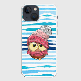 Чехол для iPhone 13 mini с принтом Сова в шапке в Белгороде,  |  | глазастик | звездочки | зима | зимняя | лапки | маленькая | милая | милый | птенец | птичка | пушистик | сердечки | сова | совенок | совушка | шапка