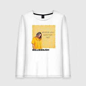 Женский лонгслив хлопок с принтом Billie Eilish в Белгороде, 100% хлопок |  | ailish | billi | billie eilish | bury a friend | copycat | crown | dont smile at me | lovely | music | my boy | party favor | pop | били | билли айлиш | музыка | певица | поп | эйлиш