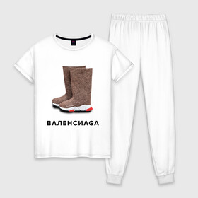Женская пижама хлопок с принтом Валенсиаga в Белгороде, 100% хлопок | брюки и футболка прямого кроя, без карманов, на брюках мягкая резинка на поясе и по низу штанин | balenciaga | антитренд | баленсиага
