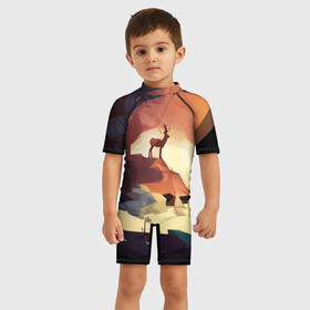 Детский купальный костюм 3D с принтом Абстрактный олень в Белгороде, Полиэстер 85%, Спандекс 15% | застежка на молнии на спине | арт | дикая | олень | пещера | поп | природа | рога | стая | шерсть