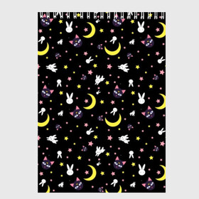 Скетчбук с принтом Sailor Moon Pattern в Белгороде, 100% бумага
 | 48 листов, плотность листов — 100 г/м2, плотность картонной обложки — 250 г/м2. Листы скреплены сверху удобной пружинной спиралью | аниме | детский | зайчик | зая | звезды | кролик | луна в матроске | матросска | месяц | милота | милый | небо | паттерн | сейлор мун | черный