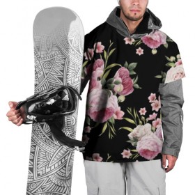 Накидка на куртку 3D с принтом Пионы на Чёрном в Белгороде, 100% полиэстер |  | Тематика изображения на принте: букет | бутон | весна | красивый | лето | листья | пион | прекрасный | роза | розочка | цветок | цветы