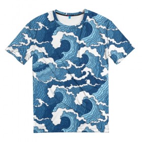 Мужская футболка 3D с принтом Морские волны в Белгороде, 100% полиэфир | прямой крой, круглый вырез горловины, длина до линии бедер | background | blue | drawing | element | fashion | foam | graphics | illustration | ocean | picture | sea | storm | style | water | waves | wind | ветер | вода | волны | графика | иллюстрация | картинка | мода | море | морские | океан | пена | ри