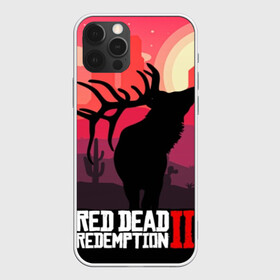 Чехол для iPhone 12 Pro с принтом RDR II в Белгороде, силикон | область печати: задняя сторона чехла, без боковых панелей | Тематика изображения на принте: gta | rdr 2 | red dead redemption 2 | west | дикий запад | добыча | закат солнца | игра | кактусы | каньон | квест | легендарный олень в rdr 2 | новинки игр | рога оленя