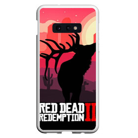 Чехол для Samsung S10E с принтом RDR II в Белгороде, Силикон | Область печати: задняя сторона чехла, без боковых панелей | gta | rdr 2 | red dead redemption 2 | west | дикий запад | добыча | закат солнца | игра | кактусы | каньон | квест | легендарный олень в rdr 2 | новинки игр | рога оленя