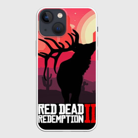 Чехол для iPhone 13 mini с принтом RDR II в Белгороде,  |  | Тематика изображения на принте: gta | rdr 2 | red dead redemption 2 | west | дикий запад | добыча | закат солнца | игра | кактусы | каньон | квест | легендарный олень в rdr 2 | новинки игр | рога оленя