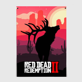 Постер с принтом RDR II в Белгороде, 100% бумага
 | бумага, плотность 150 мг. Матовая, но за счет высокого коэффициента гладкости имеет небольшой блеск и дает на свету блики, но в отличии от глянцевой бумаги не покрыта лаком | gta | rdr 2 | red dead redemption 2 | west | дикий запад | добыча | закат солнца | игра | кактусы | каньон | квест | легендарный олень в rdr 2 | новинки игр | рога оленя