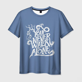 Мужская футболка 3D с принтом You Never Walk Alone в Белгороде, 100% полиэфир | прямой крой, круглый вырез горловины, длина до линии бедер | Тематика изображения на принте: army | blackpink | bts | btsarmy | exo | jhope | jimin | jin | jungkook | k pop | kpop | mon | monster | rap | suga | wings | бтс