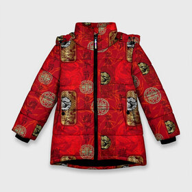 Зимняя куртка для девочек 3D с принтом Китайский орнамент в Белгороде, ткань верха — 100% полиэстер; подклад — 100% полиэстер, утеплитель — 100% полиэстер. | длина ниже бедра, удлиненная спинка, воротник стойка и отстегивающийся капюшон. Есть боковые карманы с листочкой на кнопках, утяжки по низу изделия и внутренний карман на молнии. 

Предусмотрены светоотражающий принт на спинке, радужный светоотражающий элемент на пуллере молнии и на резинке для утяжки. | background | bamboo | bra | dragons | drawing | fashion | gold | illustration | pattern | picture | red | style | text | бамбук | блеск | блики | ветки | графика | драконы | золото | иероглифы | иллюстрация | картинка | китайский | красный | марки | мода 