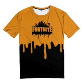 Мужская футболка 3D с принтом FORTNITE - Black&Orange в Белгороде, 100% полиэфир | прямой крой, круглый вырез горловины, длина до линии бедер | 