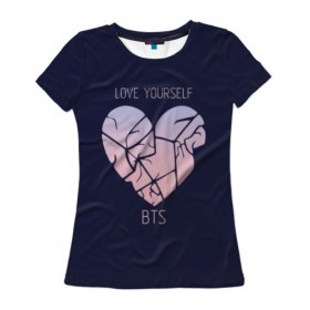 Женская футболка 3D с принтом Love Yourself BTS (JINGKOOK) в Белгороде, 100% полиэфир ( синтетическое хлопкоподобное полотно) | прямой крой, круглый вырез горловины, длина до линии бедер | 
