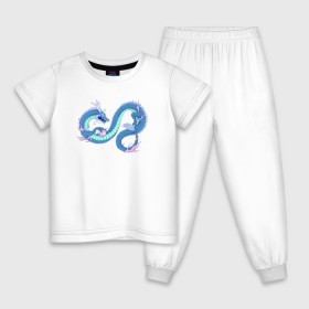 Детская пижама хлопок с принтом Синий китайский дракон в Белгороде, 100% хлопок |  брюки и футболка прямого кроя, без карманов, на брюках мягкая резинка на поясе и по низу штанин
 | Тематика изображения на принте: 
