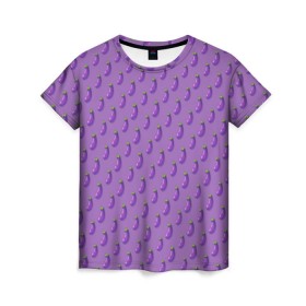 Женская футболка 3D с принтом Баклажановый паттерн в Белгороде, 100% полиэфир ( синтетическое хлопкоподобное полотно) | прямой крой, круглый вырез горловины, длина до линии бедер | баклажан | овощи | паттерн | фрукты