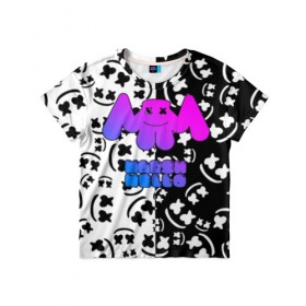 Детская футболка 3D с принтом Marshmello в Белгороде, 100% гипоаллергенный полиэфир | прямой крой, круглый вырез горловины, длина до линии бедер, чуть спущенное плечо, ткань немного тянется | dj | fortnite | marshmello | music | дж | зефир | маршмелоу | музыка | форнайт | фортнайт