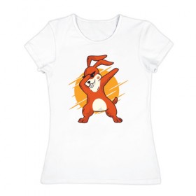 Женская футболка хлопок с принтом Кролик Dab в Белгороде, 100% хлопок | прямой крой, круглый вырез горловины, длина до линии бедер, слегка спущенное плечо | 