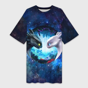 Платье-футболка 3D с принтом ночная фурия в Белгороде,  |  | how to train your dragon | night fury | астрономия | беззубик | галактика | дракон | звезды | как приручить дракона | космос | ночная фурия