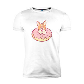 Мужская футболка премиум с принтом Корги Пончик в Белгороде, 92% хлопок, 8% лайкра | приталенный силуэт, круглый вырез ворота, длина до линии бедра, короткий рукав | Тематика изображения на принте: dog | donut | kawaii | вкусняшка | выпечка | еда | лапочка | милый | мимими | пес | песик | сладкий | собака | щенок