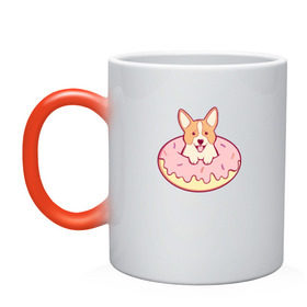 Кружка хамелеон с принтом Корги Пончик в Белгороде, керамика | меняет цвет при нагревании, емкость 330 мл | dog | donut | kawaii | вкусняшка | выпечка | еда | лапочка | милый | мимими | пес | песик | сладкий | собака | щенок