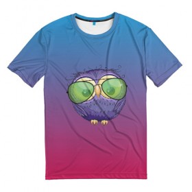 Мужская футболка 3D с принтом фиолетовая сова в Белгороде, 100% полиэфир | прямой крой, круглый вырез горловины, длина до линии бедер | Тематика изображения на принте: 