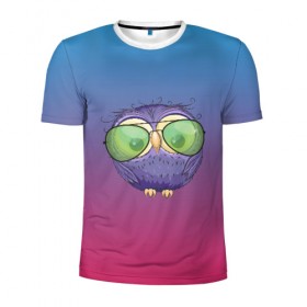 Мужская футболка 3D спортивная с принтом фиолетовая сова в Белгороде, 100% полиэстер с улучшенными характеристиками | приталенный силуэт, круглая горловина, широкие плечи, сужается к линии бедра | Тематика изображения на принте: 