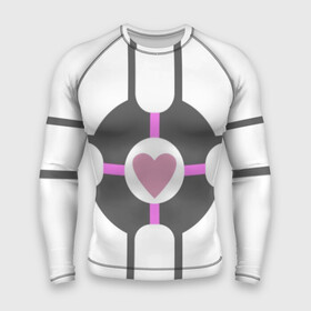 Мужской рашгард 3D с принтом Куб Компаньон в Белгороде,  |  | companion | companion cube | cube | portal | portal 2 | source | steam | valve | белый | куб | полосы | портал | портал 2 | розовый | серый