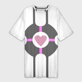 Платье-футболка 3D с принтом Куб Компаньон в Белгороде,  |  | companion | companion cube | cube | portal | portal 2 | source | steam | valve | белый | куб | полосы | портал | портал 2 | розовый | серый