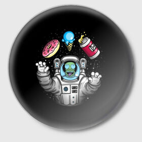 Значок с принтом Гомер в космосе в Белгороде,  металл | круглая форма, металлическая застежка в виде булавки | bart | homer | lisa | simpsons | space | барт | гомер | космос | пончик | симпсоны