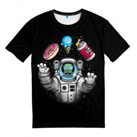 Мужская футболка 3D с принтом Гомер в космосе в Белгороде, 100% полиэфир | прямой крой, круглый вырез горловины, длина до линии бедер | bart | homer | lisa | simpsons | space | барт | гомер | космос | пончик | симпсоны