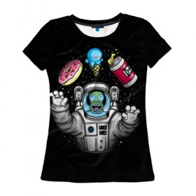 Женская футболка 3D с принтом Гомер в космосе в Белгороде, 100% полиэфир ( синтетическое хлопкоподобное полотно) | прямой крой, круглый вырез горловины, длина до линии бедер | bart | homer | lisa | simpsons | space | барт | гомер | космос | пончик | симпсоны