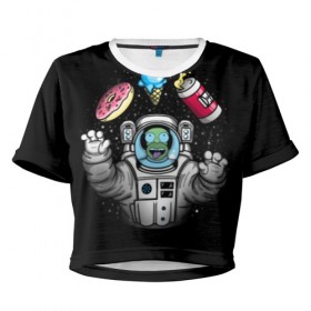 Женская футболка 3D укороченная с принтом Гомер в космосе в Белгороде, 100% полиэстер | круглая горловина, длина футболки до линии талии, рукава с отворотами | bart | homer | lisa | simpsons | space | барт | гомер | космос | пончик | симпсоны