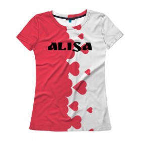 Женская футболка 3D с принтом Алиса сердечки в Белгороде, 100% полиэфир ( синтетическое хлопкоподобное полотно) | прямой крой, круглый вырез горловины, длина до линии бедер | alisa | blogger | crazy family | youtube | алиса | блогер | крейзи | ютуб | ютюб | я алиса