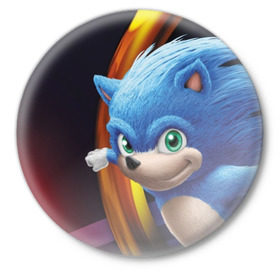 Значок с принтом Sonic  в Белгороде,  металл | круглая форма, металлическая застежка в виде булавки | Тематика изображения на принте: blue | hedgehog | movie | sonic | ёжик | синий | соник | фильм