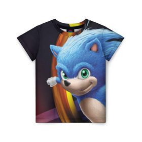 Детская футболка 3D с принтом Sonic в Белгороде, 100% гипоаллергенный полиэфир | прямой крой, круглый вырез горловины, длина до линии бедер, чуть спущенное плечо, ткань немного тянется | blue | hedgehog | movie | sonic | ёжик | синий | соник | фильм