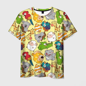Мужская футболка 3D с принтом Зоопарк в Белгороде, 100% полиэфир | прямой крой, круглый вырез горловины, длина до линии бедер | девочке | детская | детям | дочке | животные | жираф | зоопарк | коала | крокодил | лев | мальчику | попугай | разноцветная | ребенку | рыбка